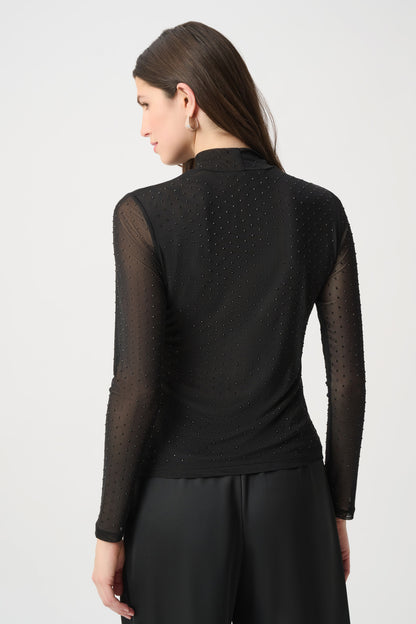 Joseph Ribkoff Rhinestone Mesh Top Black