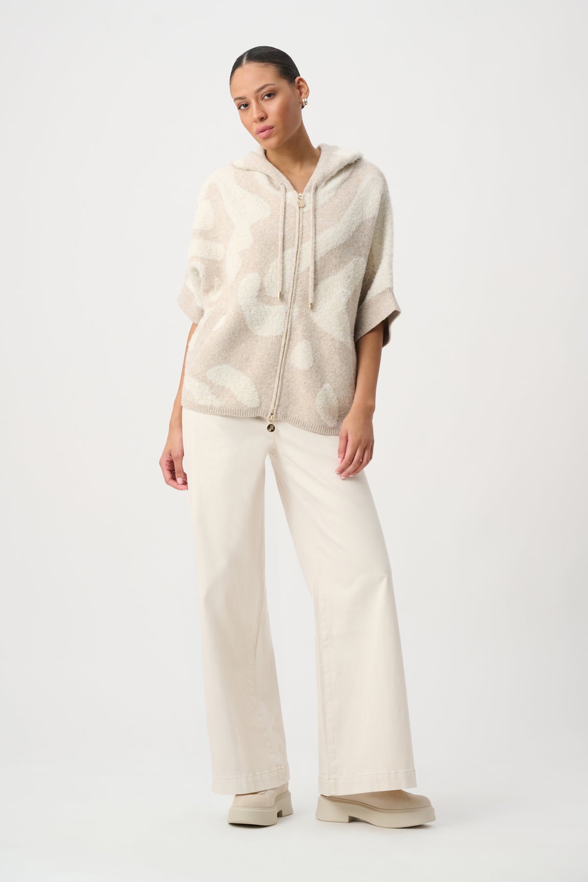Joseph Ribkoff Hooded Sweater Oatmeal Gold