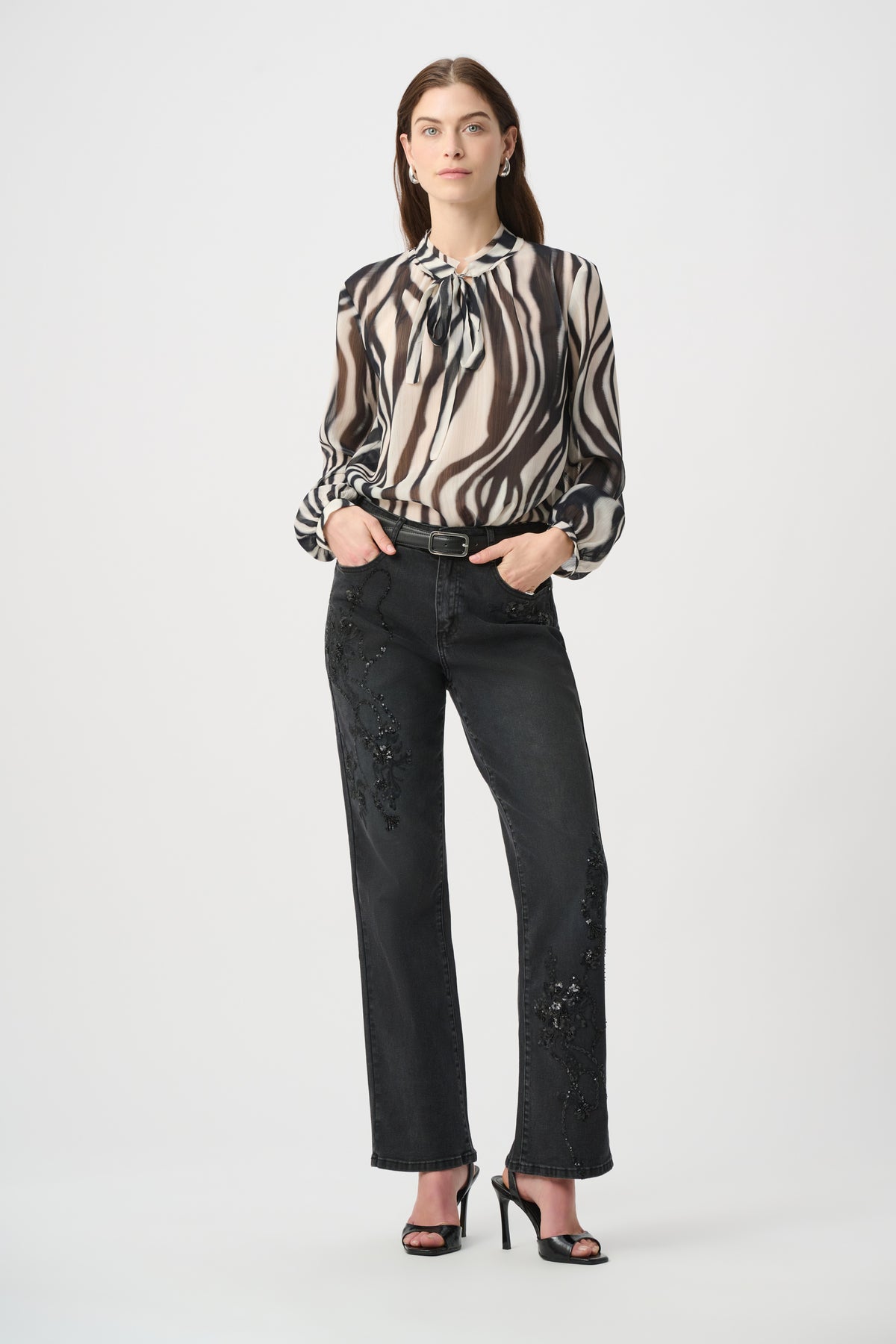 Joseph Ribkoff Bootcut Embellished Jeans Charcoal Grey