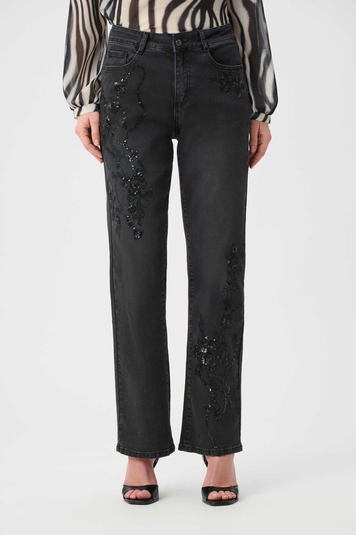 Joseph Ribkoff Bootcut Embellished Jeans Charcoal Grey