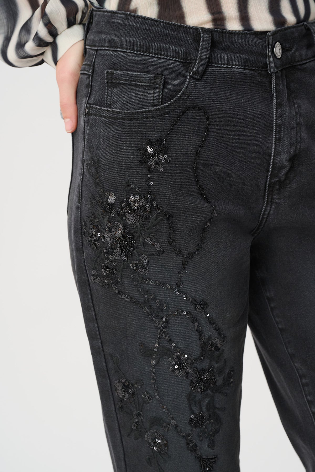 Joseph Ribkoff Bootcut Embellished Jeans Charcoal Grey