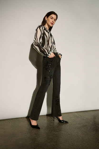 Joseph Ribkoff Bootcut Embellished Jeans Charcoal Grey
