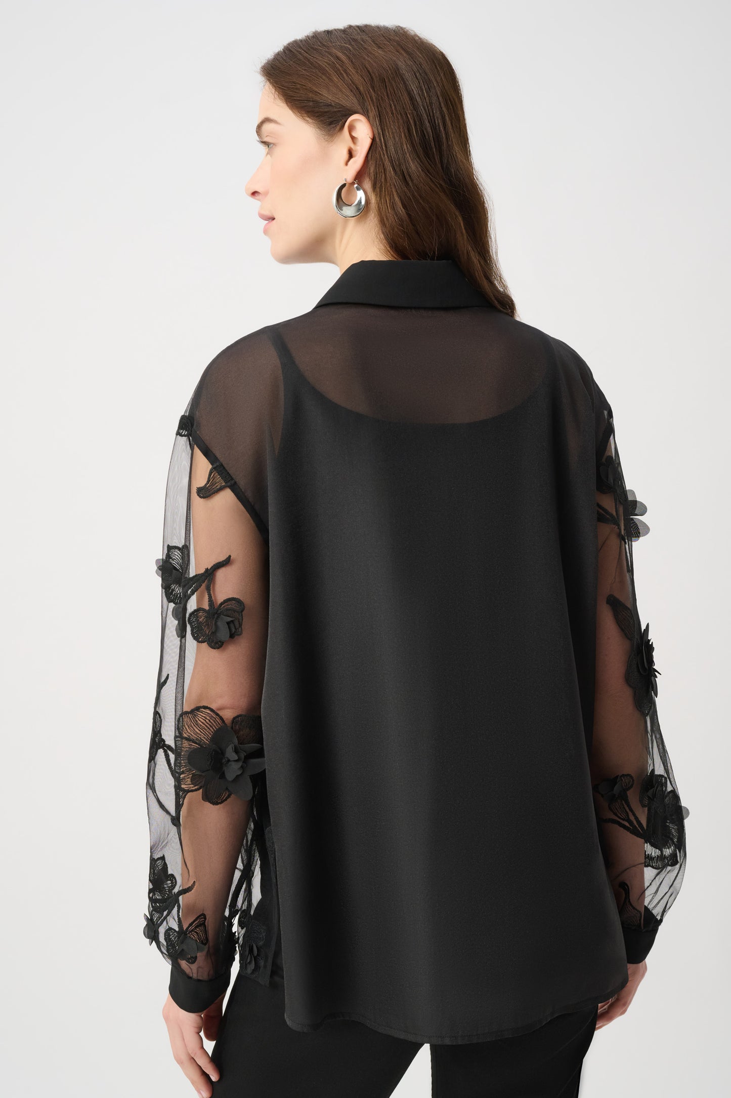 Joseph Ribkoff Sheer Textured Appliqué Blouse Black