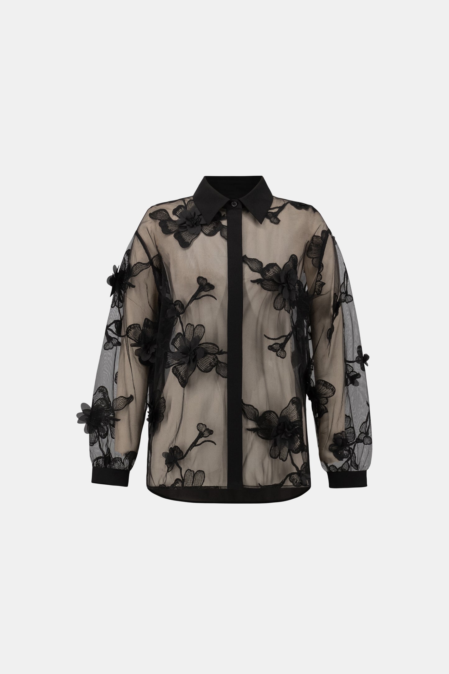 Joseph Ribkoff Sheer Textured Appliqué Blouse Black