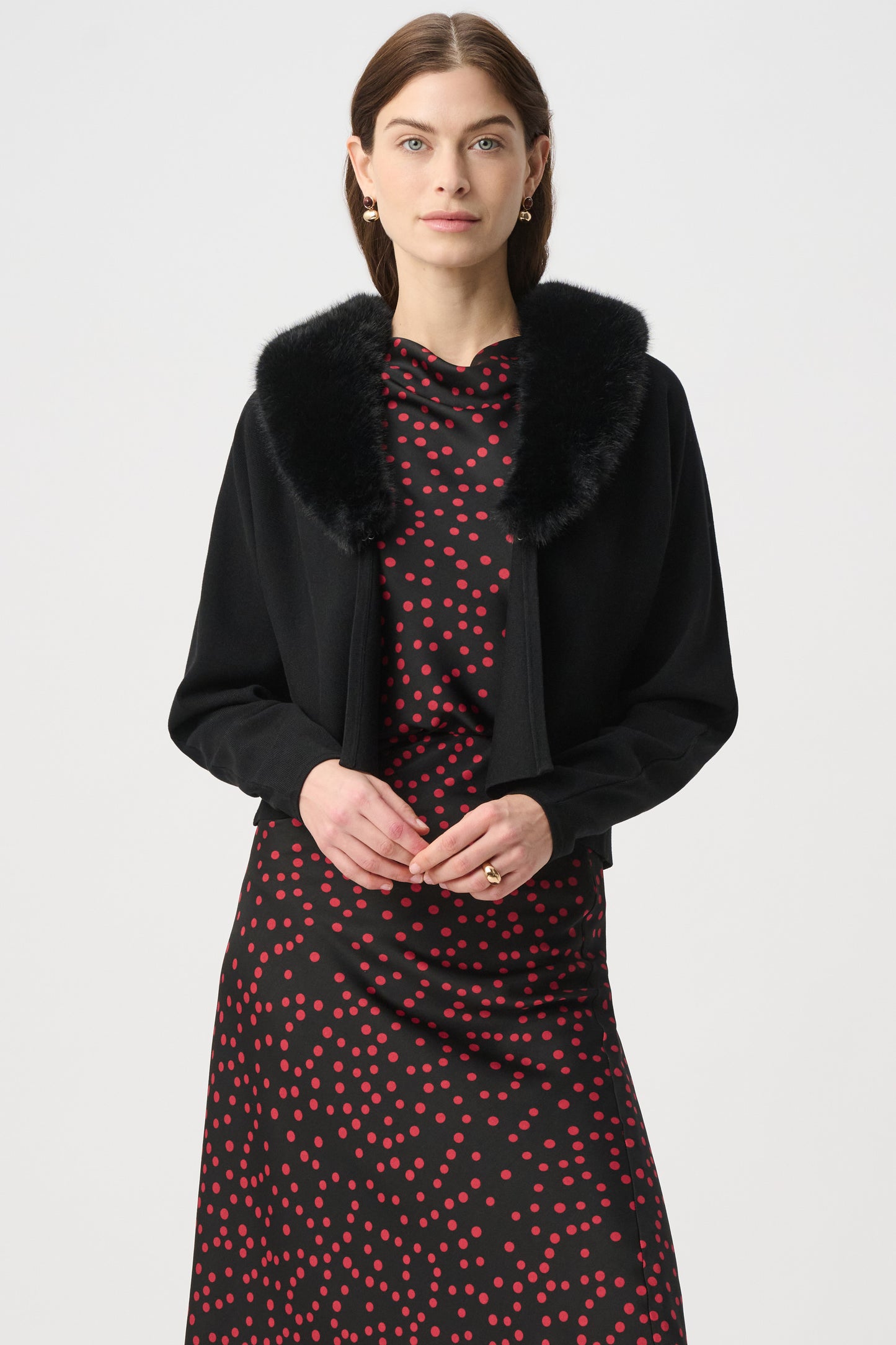 Joseph Ribkoff Removable Faux Fur Collar Cover‑Up Black
