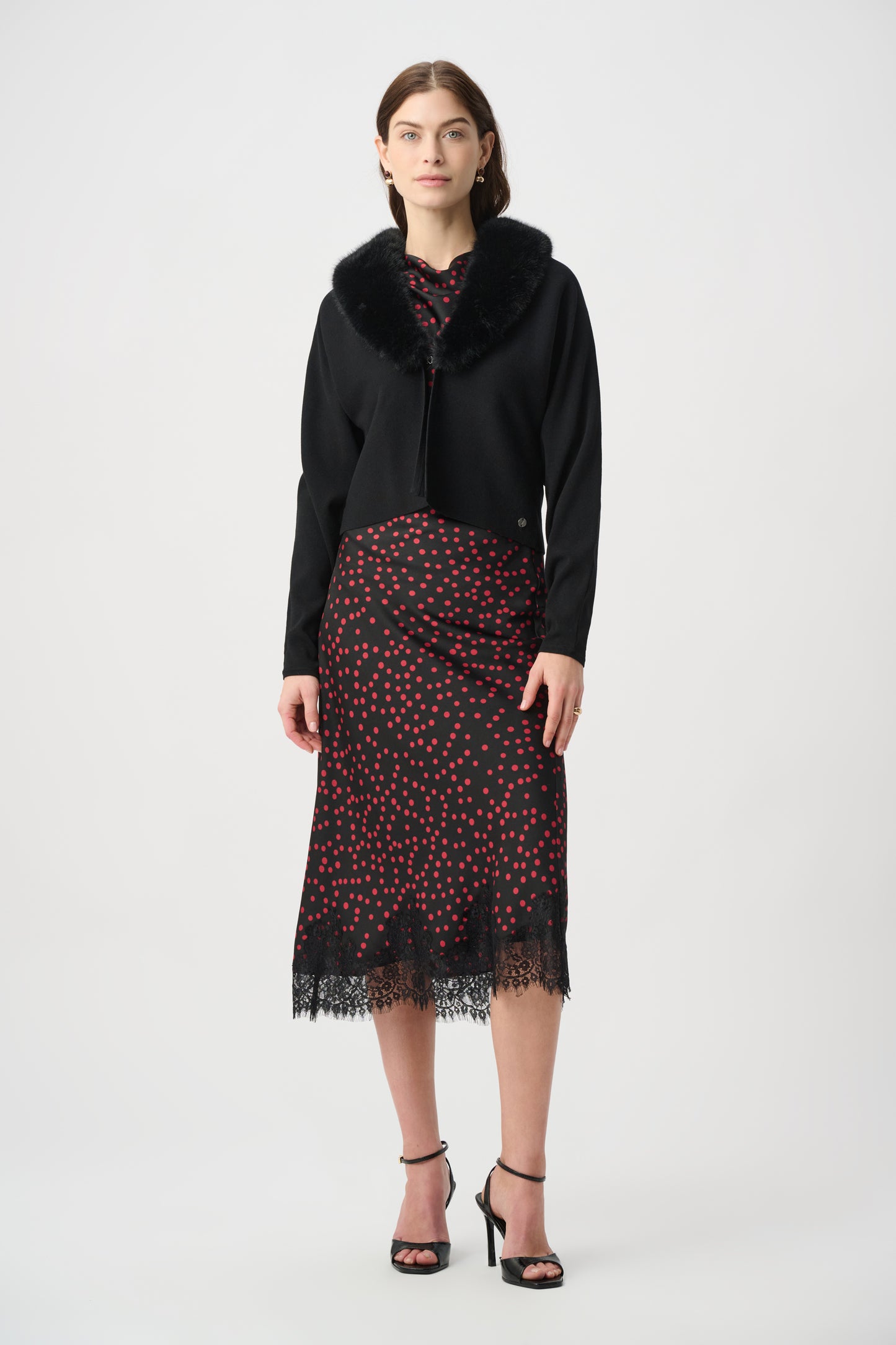 Joseph Ribkoff Removable Faux Fur Collar Cover‑Up Black