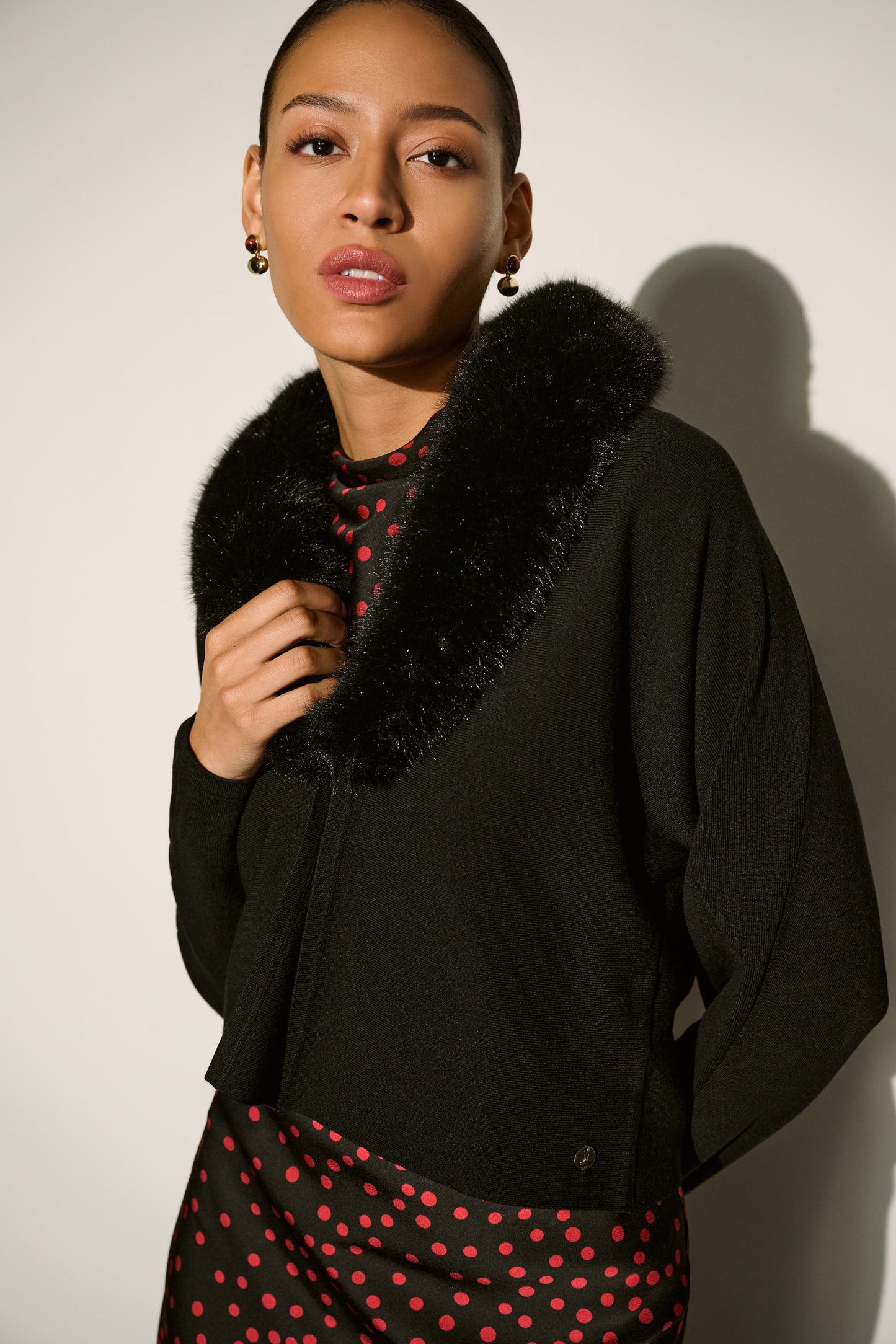 Joseph Ribkoff Removable Faux Fur Collar Cover‑Up Black