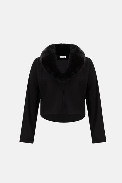 Joseph Ribkoff Removable Faux Fur Collar Cover‑Up Black