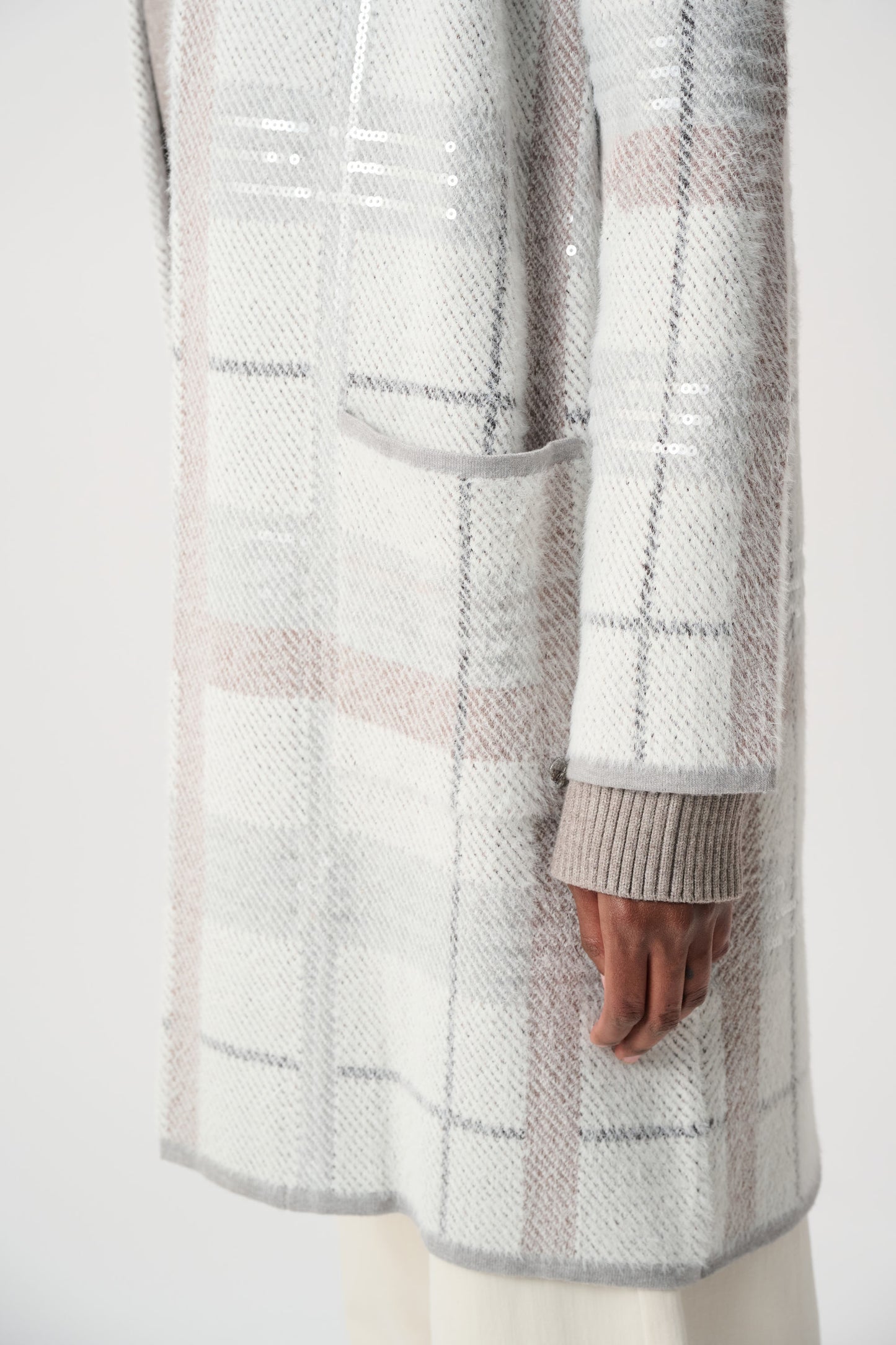 Joseph Ribkoff Sequin Plaid Cover-Up Winter White