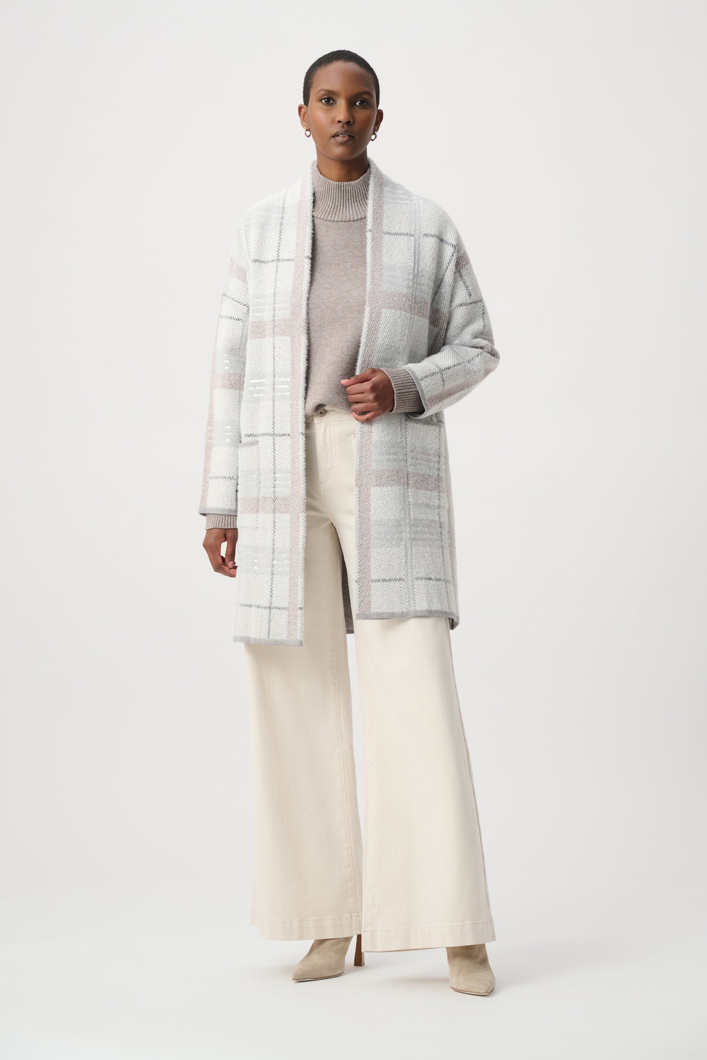 Joseph Ribkoff Sequin Plaid Cover-Up Winter White