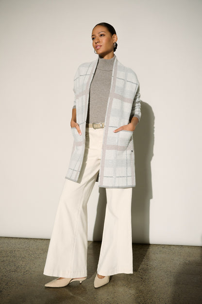 Joseph Ribkoff Sequin Plaid Cover-Up Winter White