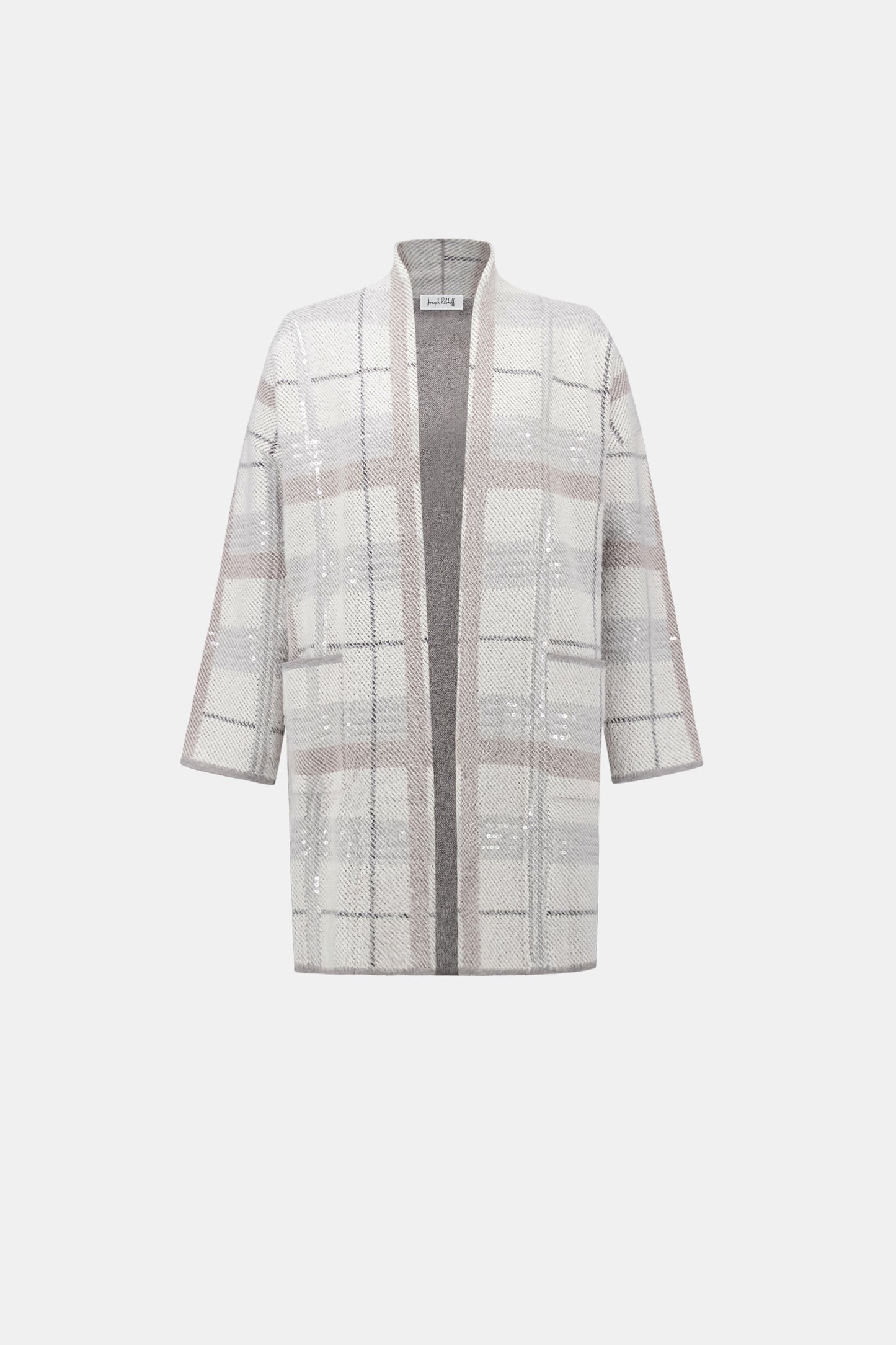 Joseph Ribkoff Sequin Plaid Cover-Up Winter White