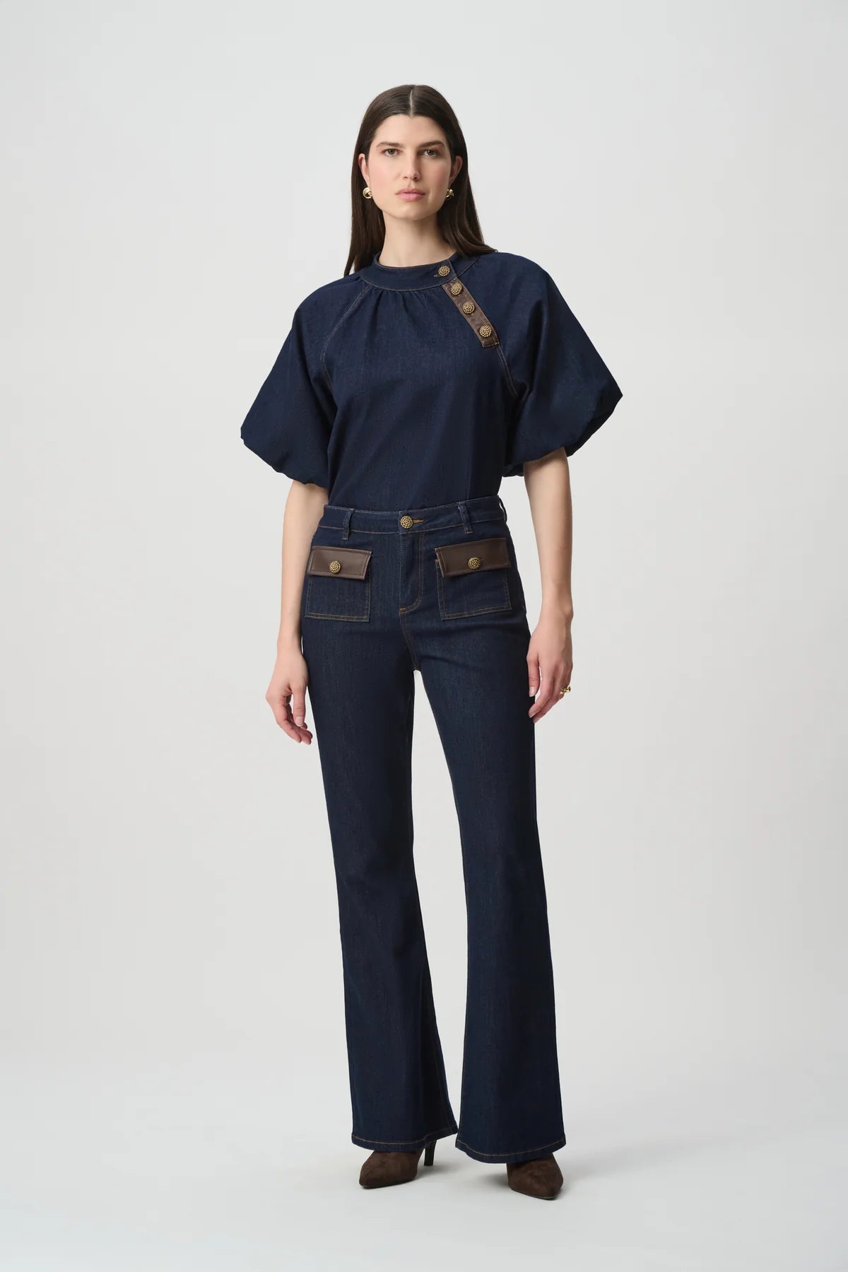 Joseph Ribkoff Patch Pocket Flare Jeans Dark Denim