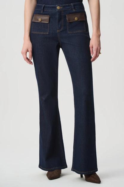 Joseph Ribkoff Patch Pocket Flare Jeans Dark Denim