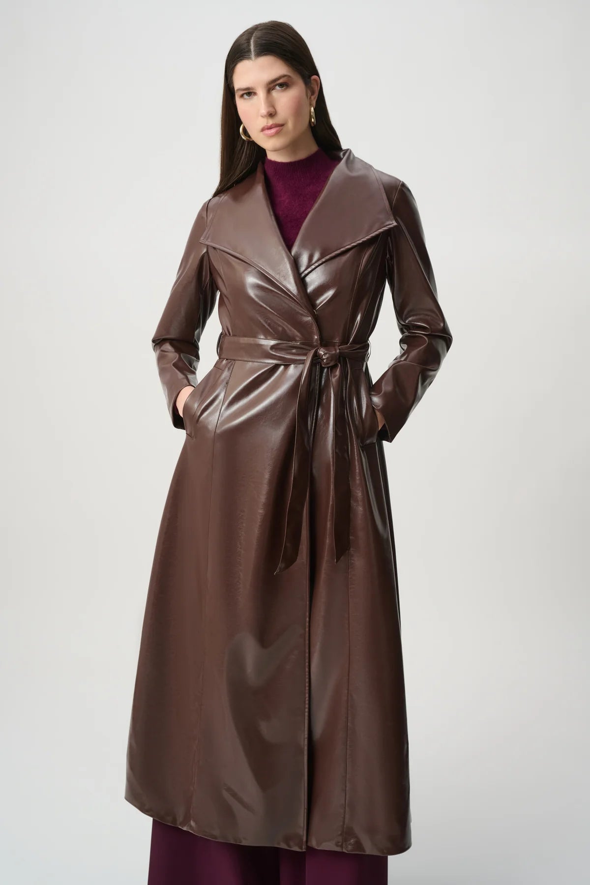 Joseph Ribkoff Leatherette Trench Coat Mahogany