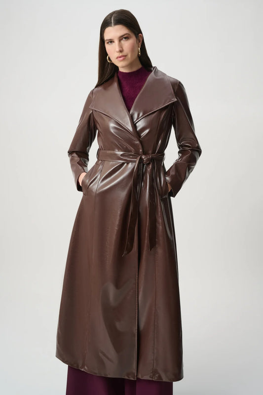 Joseph Ribkoff Leatherette Trench Coat Mahogany