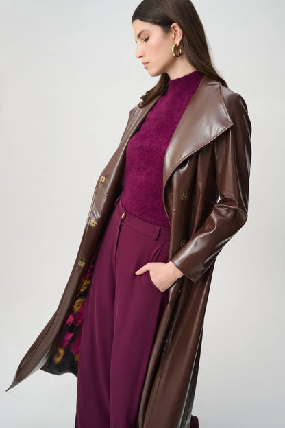 Joseph Ribkoff Leatherette Trench Coat Mahogany