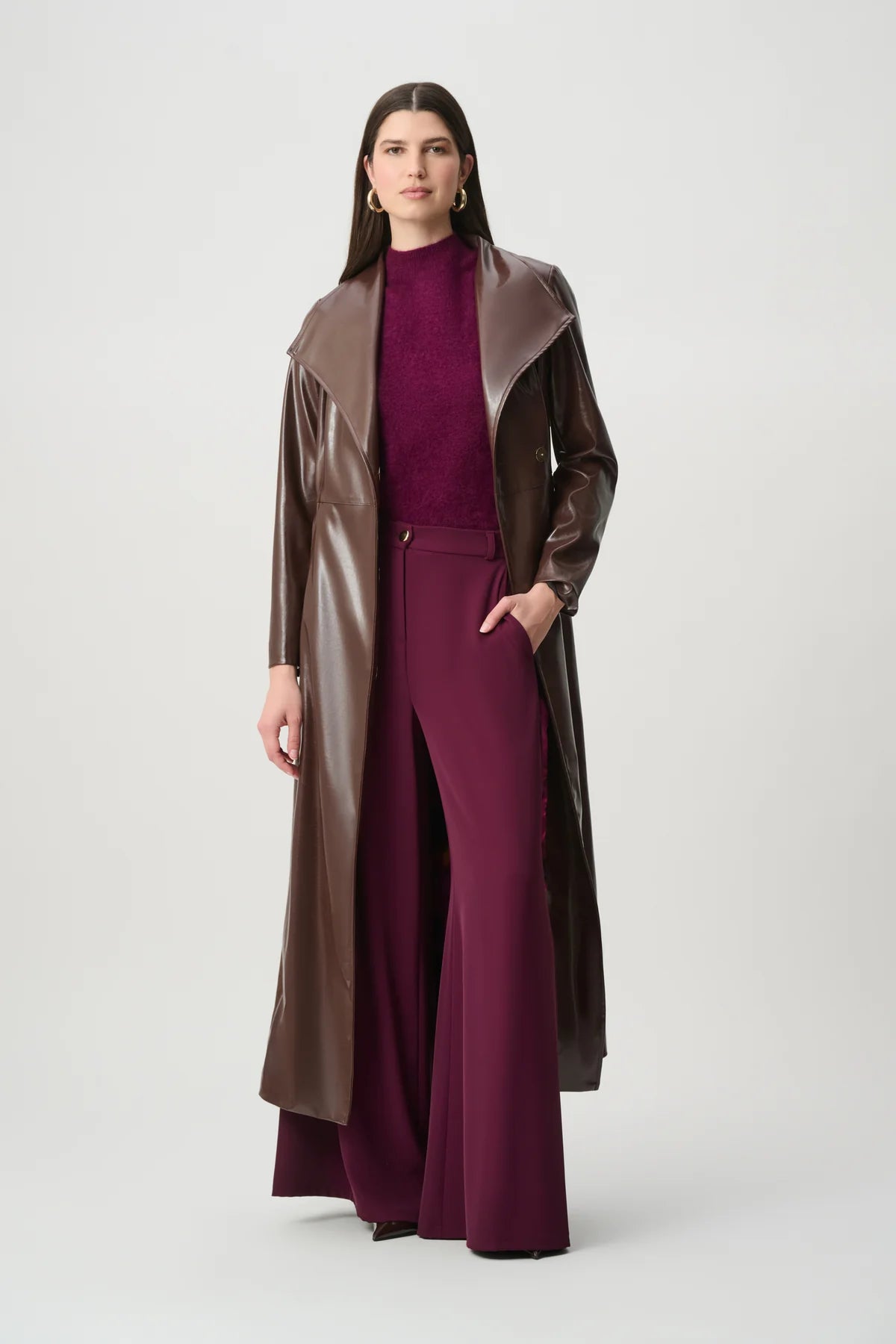 Joseph Ribkoff Leatherette Trench Coat Mahogany