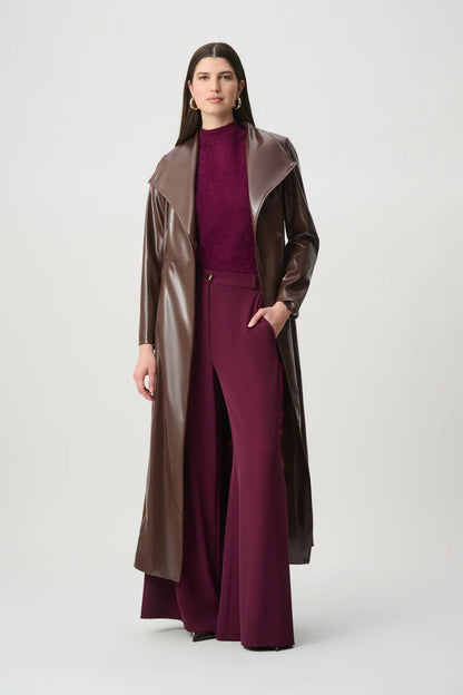Joseph Ribkoff Leatherette Trench Coat Mahogany