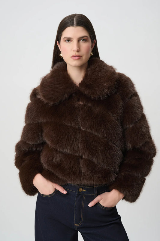 Joseph Ribkoff Faux Fur Bomber Jacket Mahogany