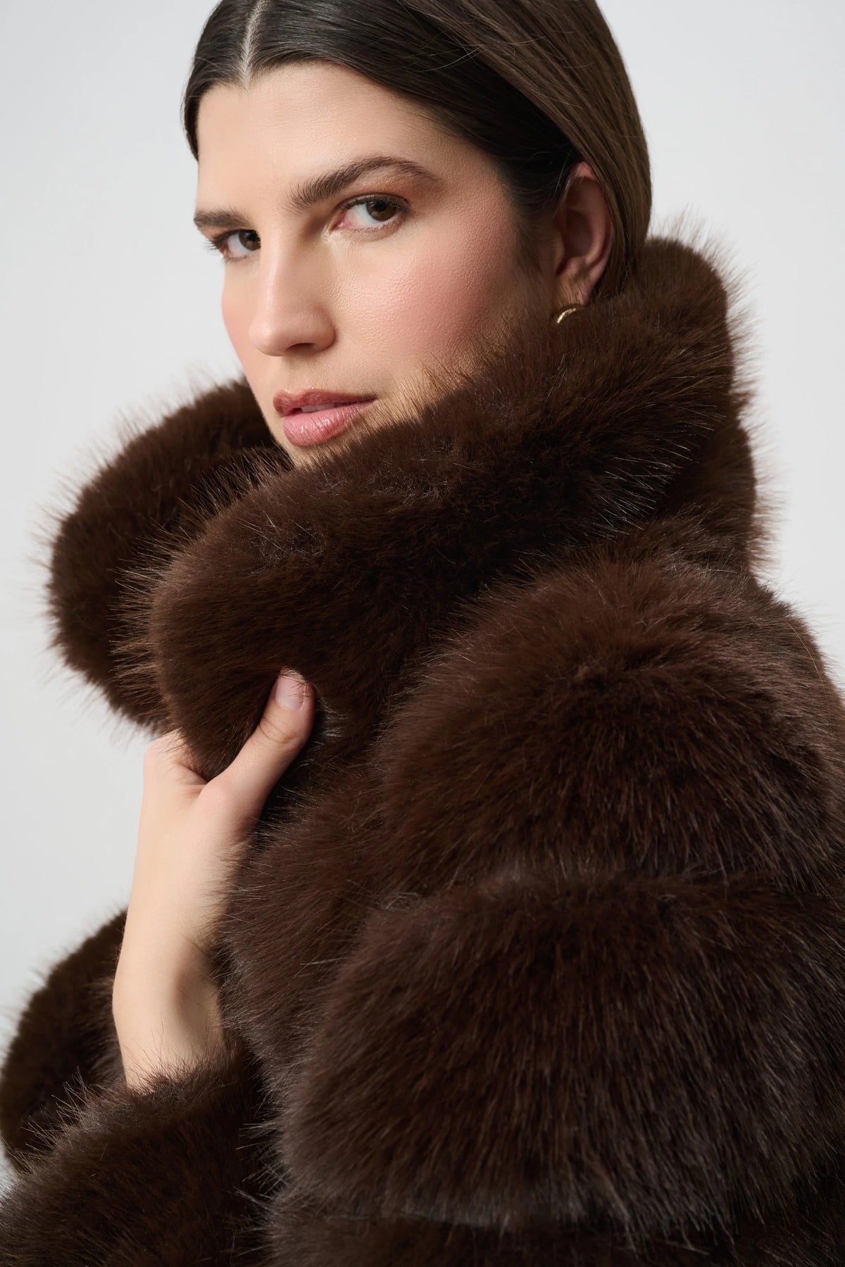 Joseph Ribkoff Faux Fur Bomber Jacket Mahogany