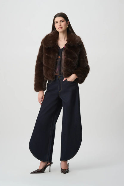 Joseph Ribkoff Faux Fur Bomber Jacket Mahogany