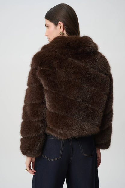 Joseph Ribkoff Faux Fur Bomber Jacket Mahogany