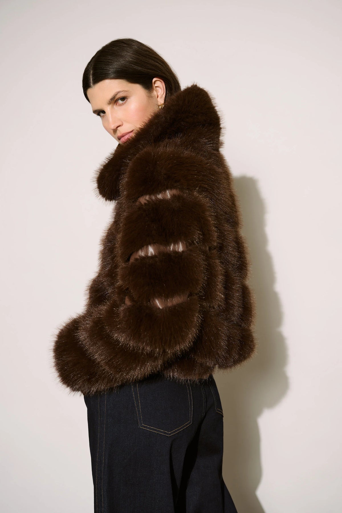 Joseph Ribkoff Faux Fur Bomber Jacket Mahogany