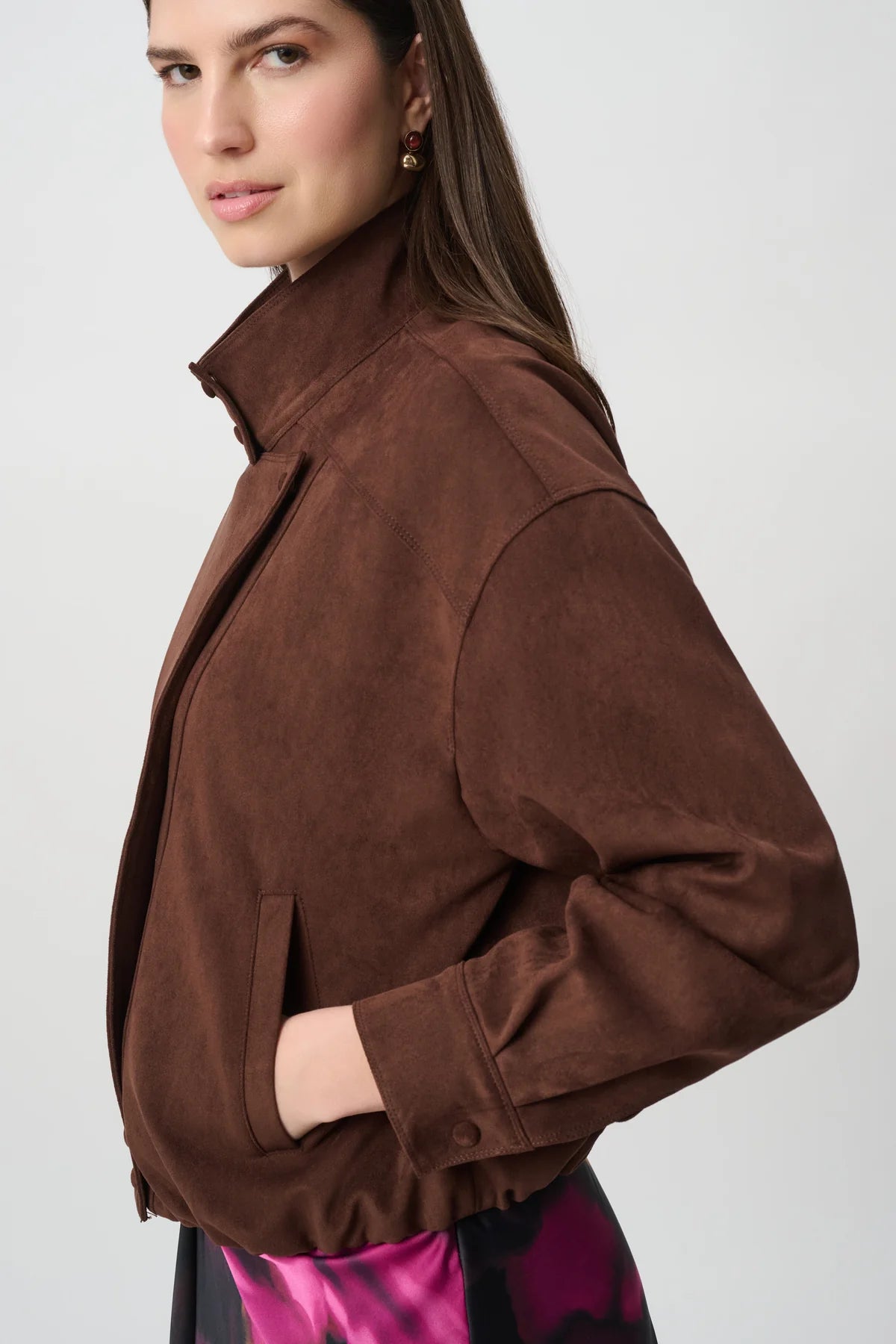 Joseph Ribkoff Faux Suede Crop Jacket Mahogany