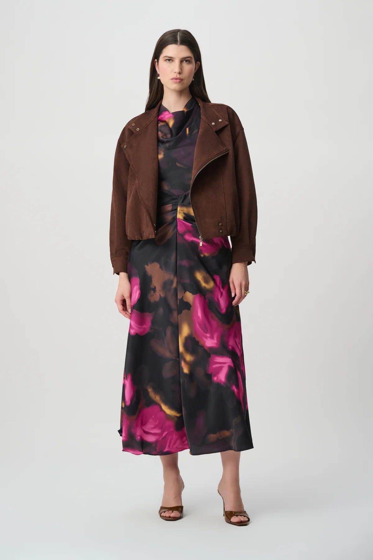 Joseph Ribkoff Faux Suede Crop Jacket Mahogany