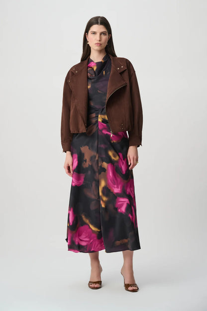 Joseph Ribkoff Faux Suede Crop Jacket Mahogany