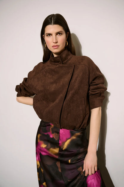 Joseph Ribkoff Faux Suede Crop Jacket Mahogany