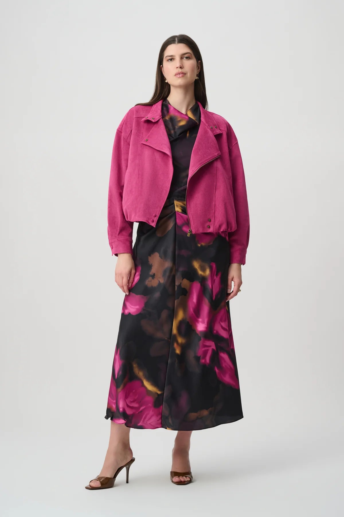 Joseph Ribkoff Faux Suede Crop Jacket Raspberry