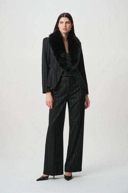 Joseph Ribkoff Self Stripe Wide Leg Trousers Black
