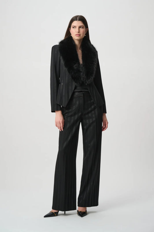 Joseph Ribkoff Self Stripe Wide Leg Trousers Black