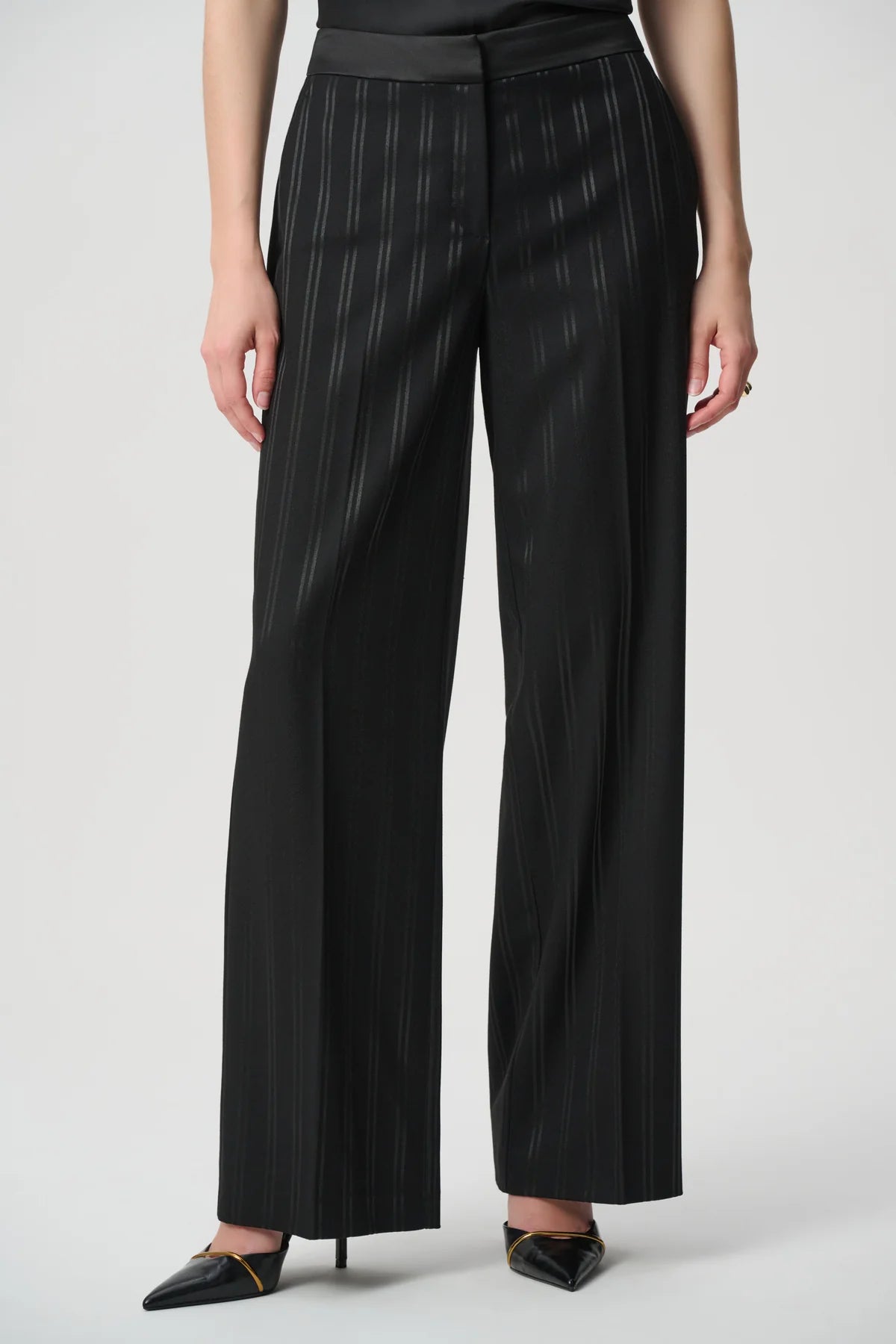 Joseph Ribkoff Self Stripe Wide Leg Trousers Black