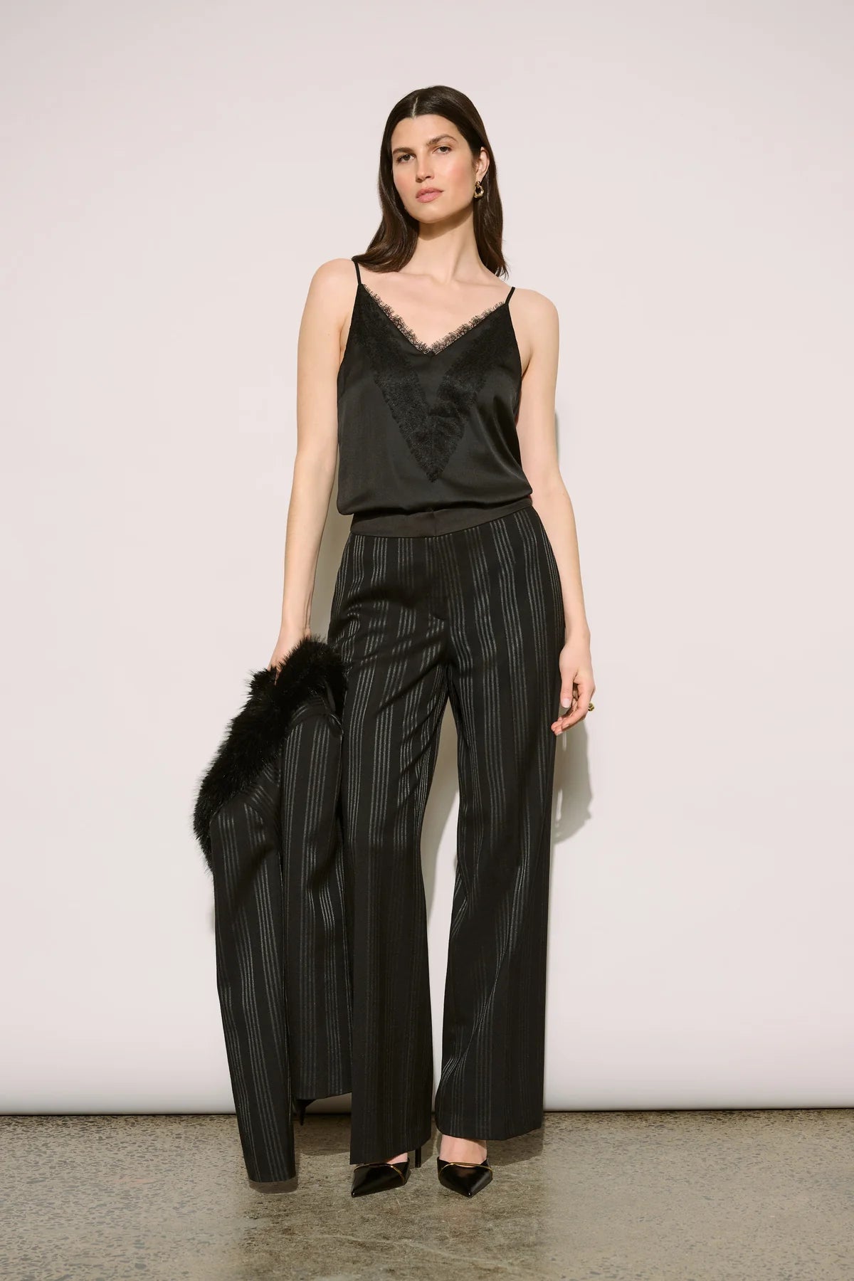 Joseph Ribkoff Self Stripe Wide Leg Trousers Black