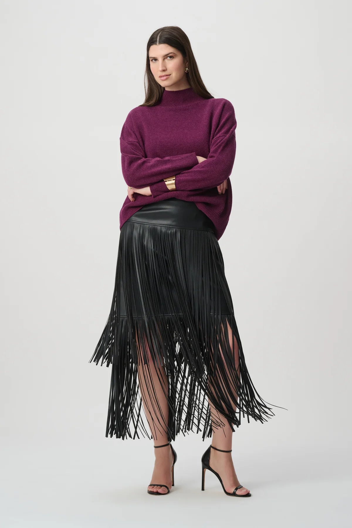 Joseph Ribkoff Leatherette Fringe Skirt Skirt Black