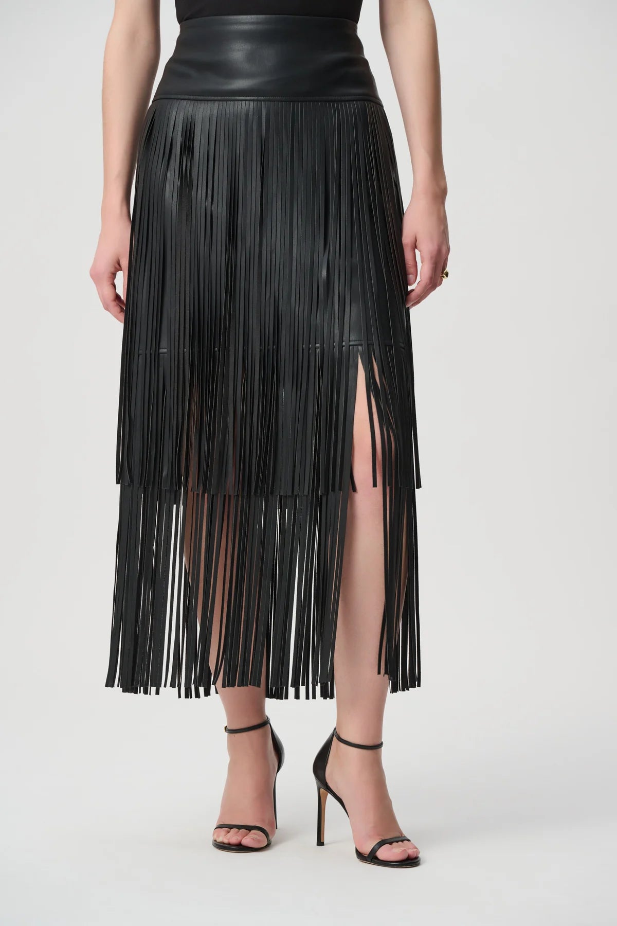 Joseph Ribkoff Leatherette Fringe Skirt Skirt Black