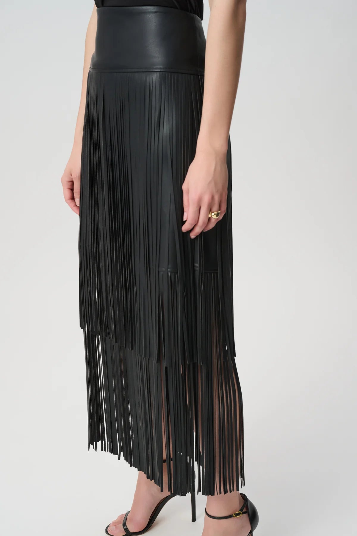 Joseph Ribkoff Leatherette Fringe Skirt Skirt Black