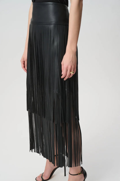 Joseph Ribkoff Leatherette Fringe Skirt Skirt Black