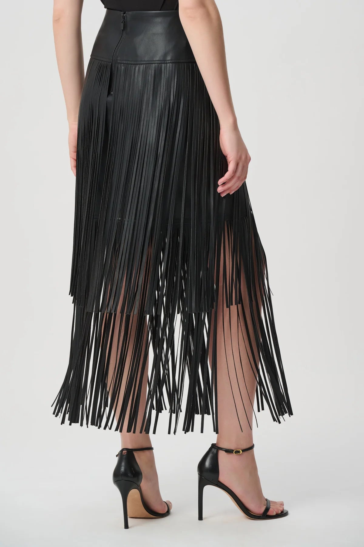 Joseph Ribkoff Leatherette Fringe Skirt Skirt Black