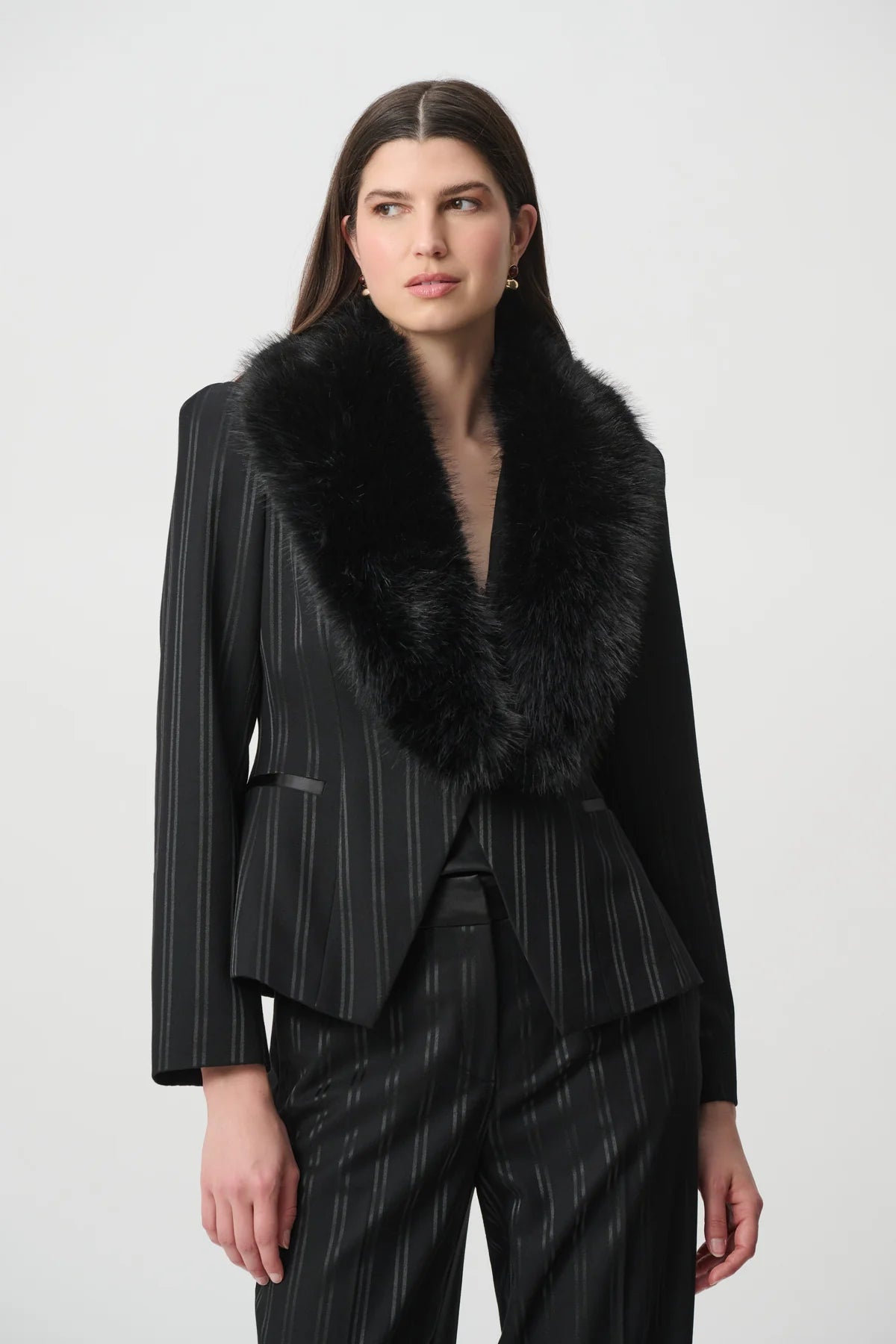 Joseph Ribkoff Faux-Fur Collar Blazer Black