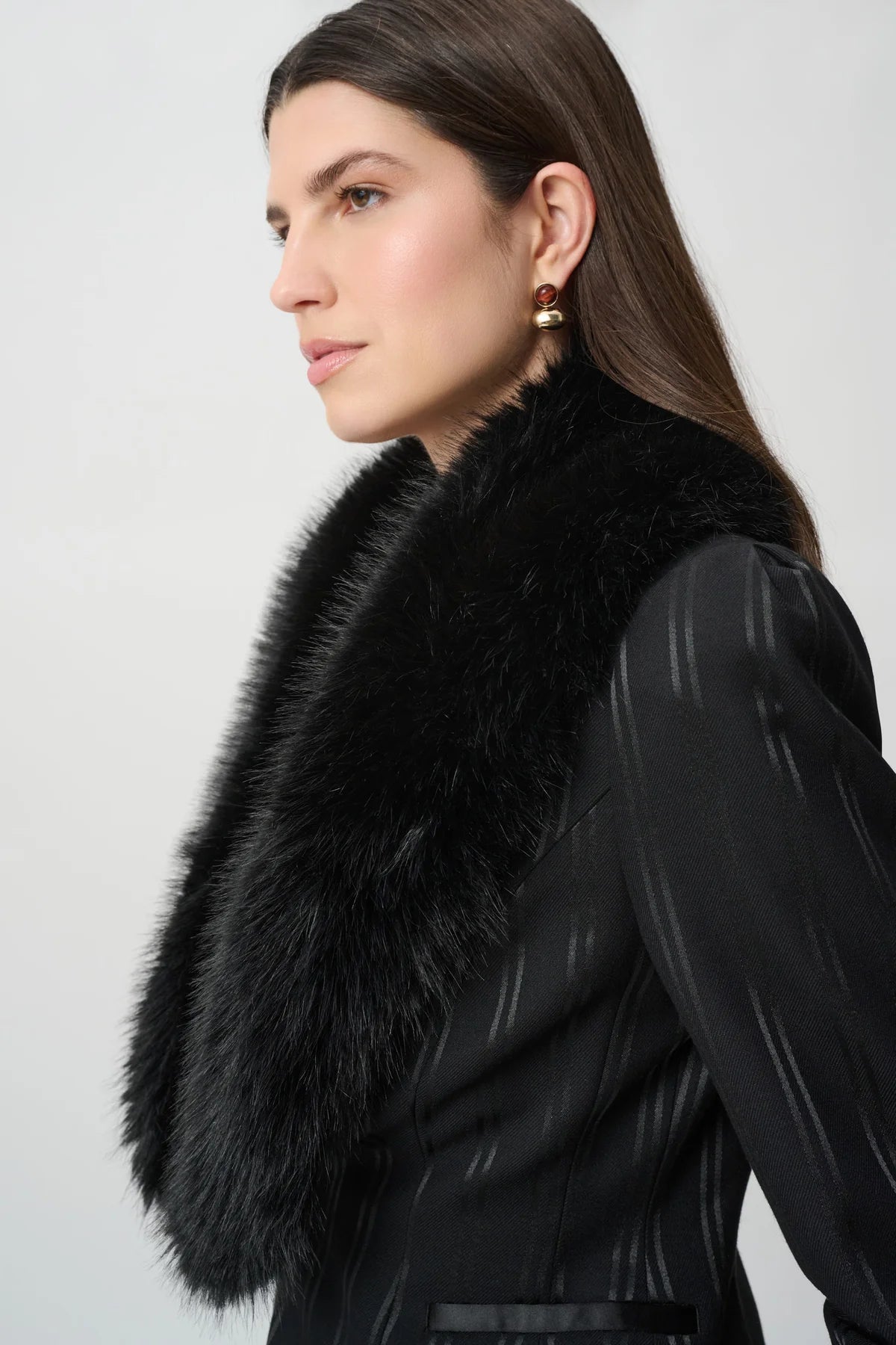 Joseph Ribkoff Faux-Fur Collar Blazer Black