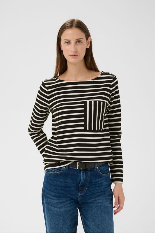 InWear DellaIW T-shirt Black / Whisper White Stripe