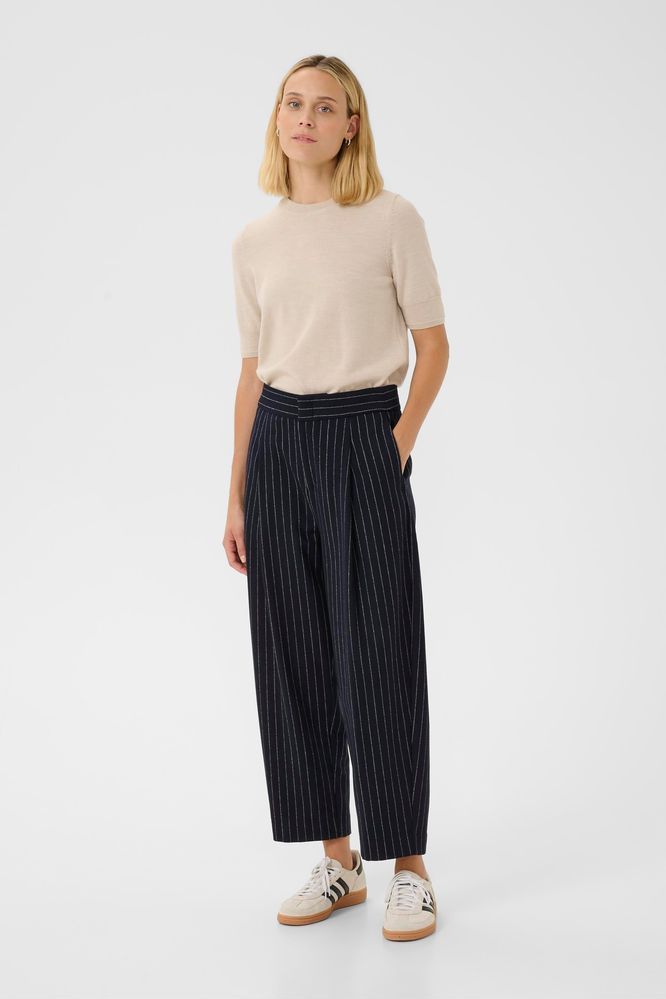 Part Two Navy Pinstripe Solbritt Trousers