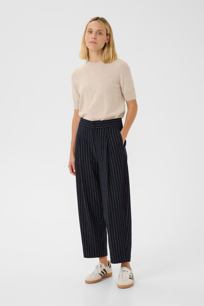 Part Two Navy Pinstripe Solbritt Trousers