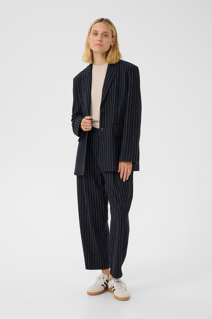 Part Two Navy Pinstripe Solbritt Trousers