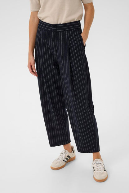 Part Two Navy Pinstripe Solbritt Trousers