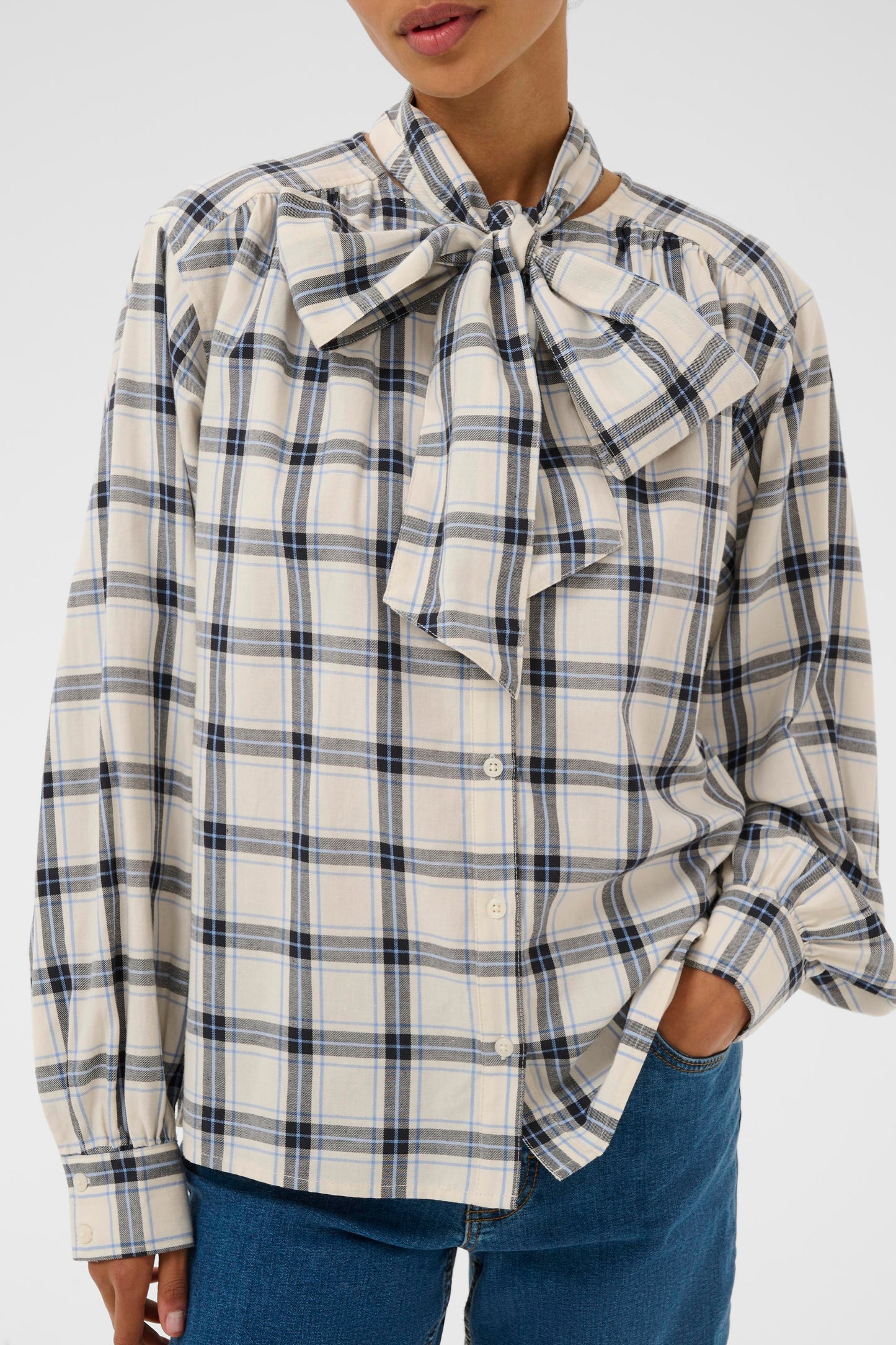 Part Two YaninasPW Blouse Big Dark Navy Check